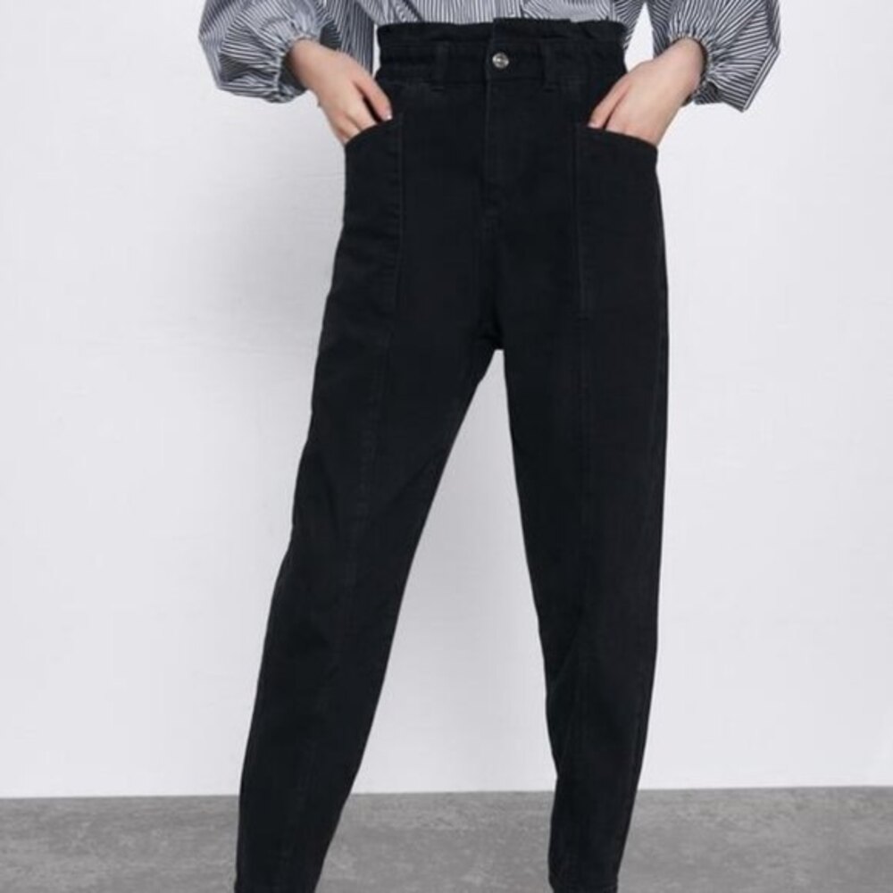 Black Zara Paper Bag Waist Denim Jeans (NWT)